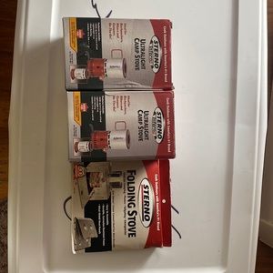 Sterno Inferno ultralight camp stove (2) and folding stove (1)